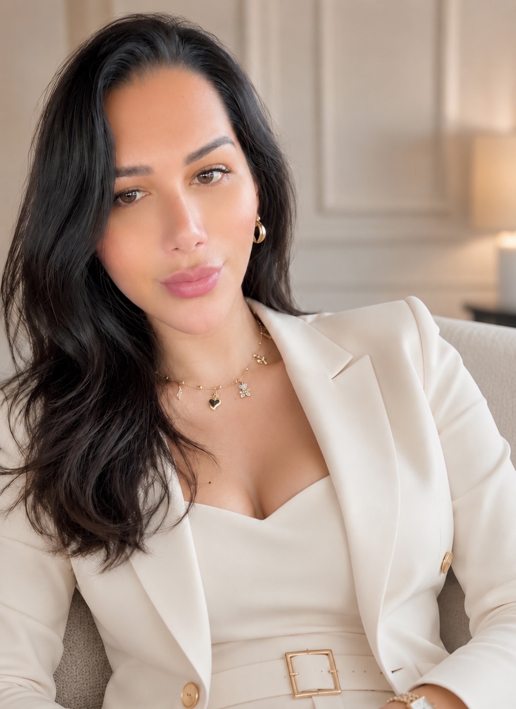 Portrait de Suzane Sanzeni en tailleur ivoire