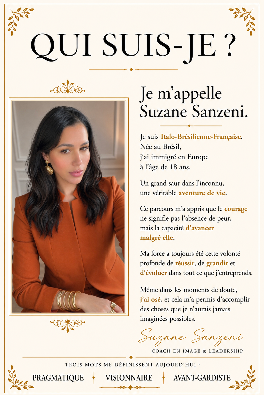 Page Qui suis-je ? — Je m'appelle Suzane Sanzeni
